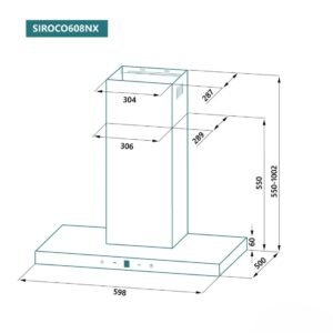 Hotte Décorative JOHNSON 60cm Type T 800M3/H Verre Noir/Inox SIROCO608NX