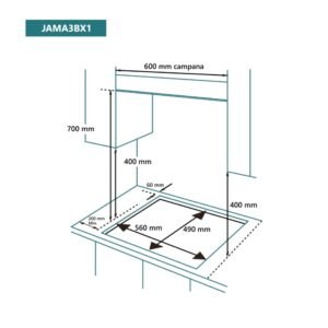 Plaque à Gaz JOHNSON Inox 3 Foyers 60cm Triple Anneau JAMA3BX1