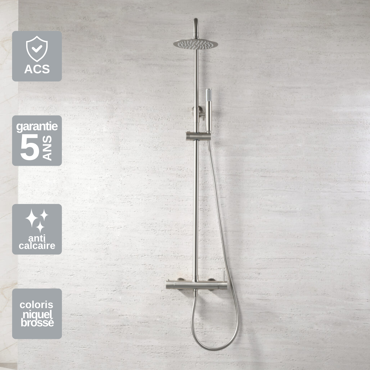 Colonne de Douche MOSCU Anti-Corrosion nox Brossé BDK034