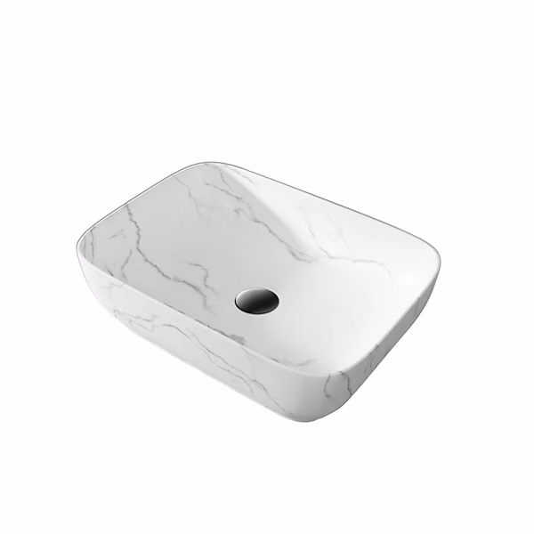 Vasque à Poser BELICE 45,5x32x13,5cm Blanc Marbré Mat