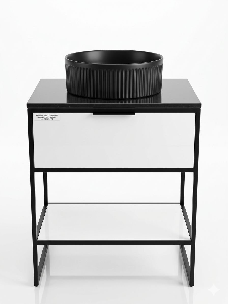 Meuble Sur Pieds 1T STRUCTURE 100x45x85cm Blanc Profilé Noir