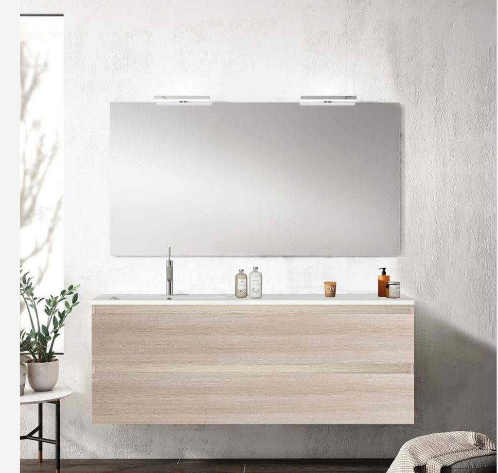 Set Meuble Susp 2T NOA 120x45x55cm Chêne Gris+ Lav Gauche 121cm Blanc 65C14/120