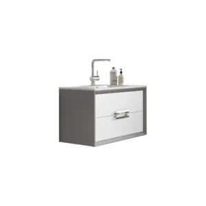Meuble Susp 2T DECOR 100x45x55cm Gris Argent Poignées Chrome