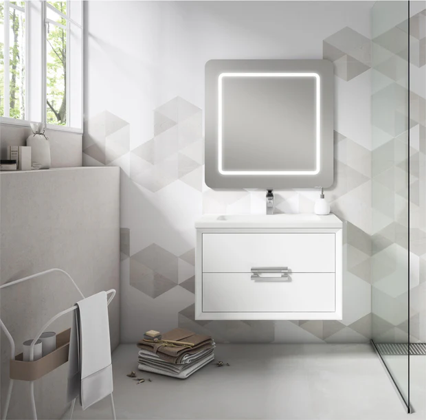 Meuble Susp 2T DECOR 100x45x55cm Blanc/ Gris Argent Sans Poignées
