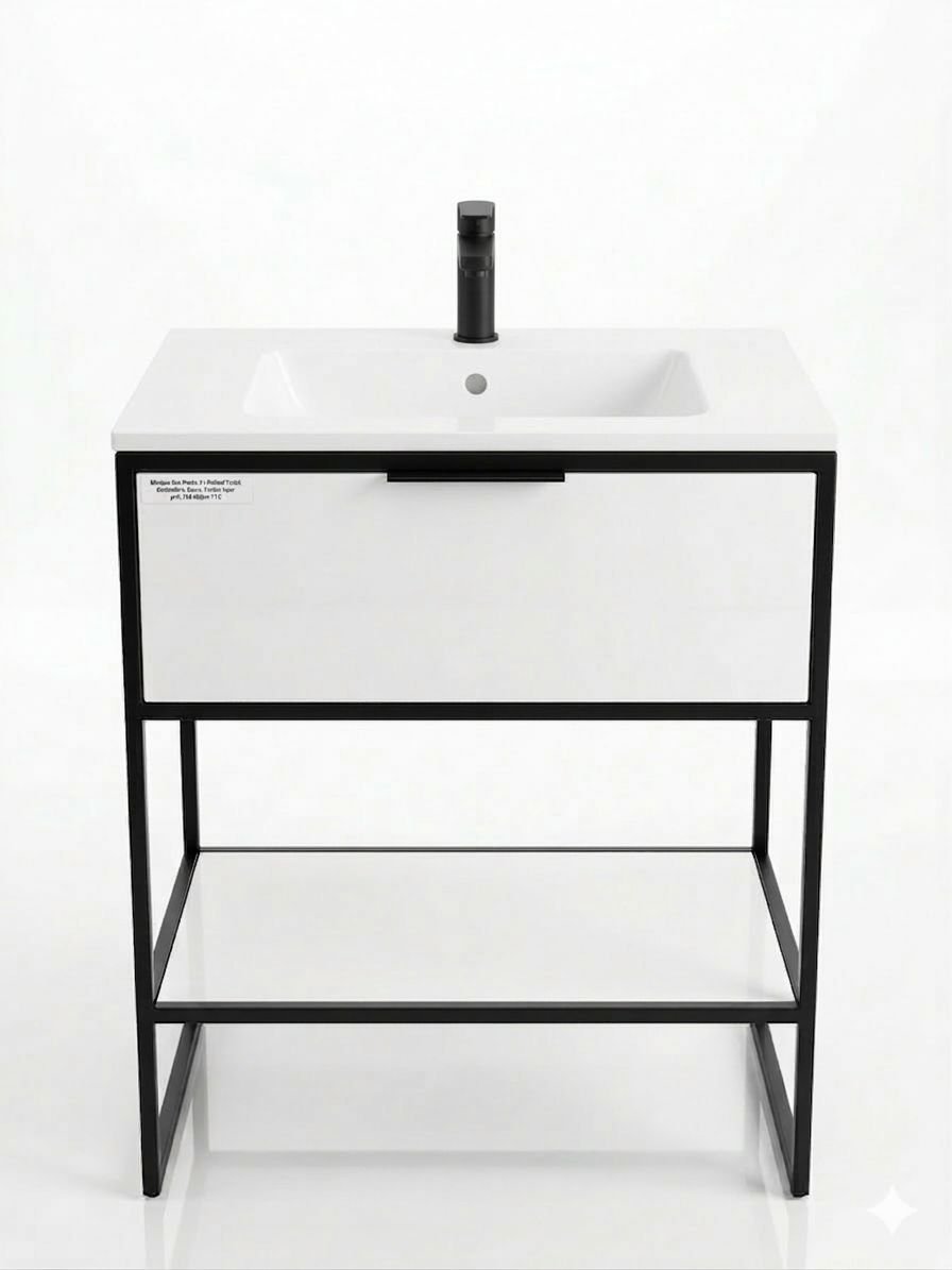 Meuble Sur Pieds 1T STRUCTURE 80x45x85cm Blanc Profilé Noir