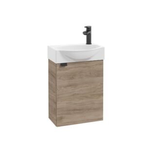Set Meuble Mini Susp Chêne(Cambrian) 1P 44×22,4x56cm + Lav Blanc CNB429C