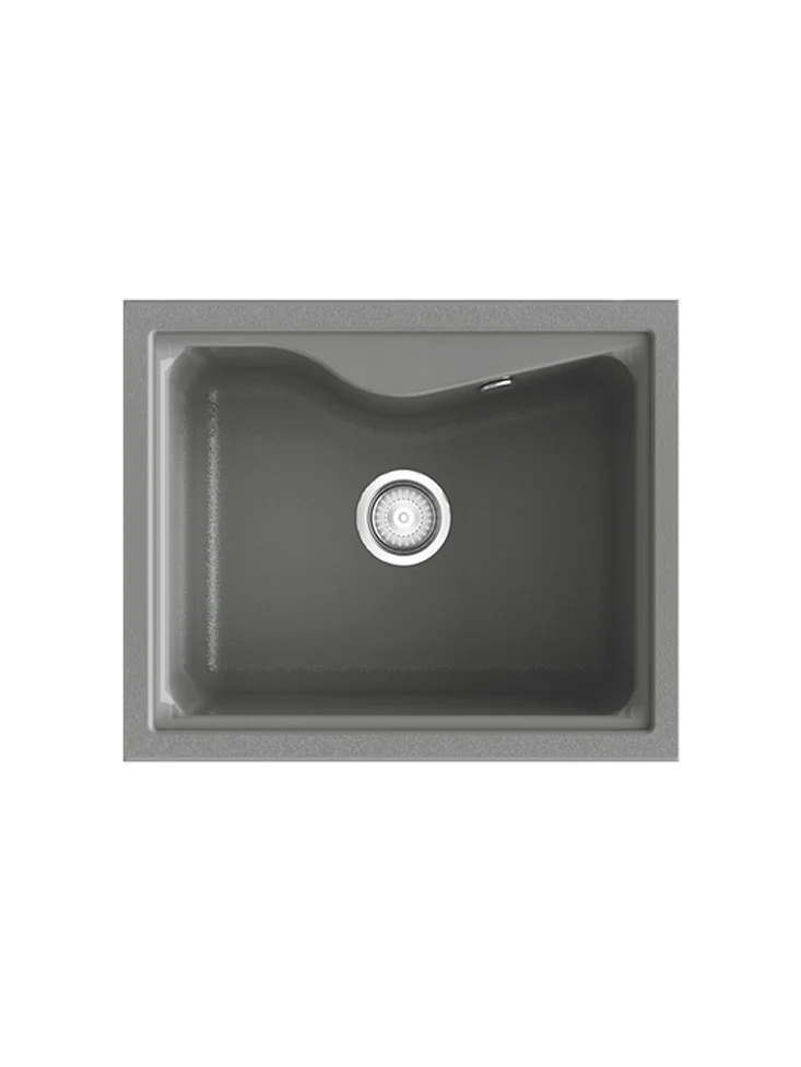 CITY 1C Évier en Résine 1 Bac 61,5×50,5x22cm Gris Brillant SS320C