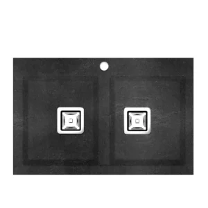 KOBUS 80 Bas Évier en Résine 2 Bacs 80x52x20cm Noir Granite Mat BS826C