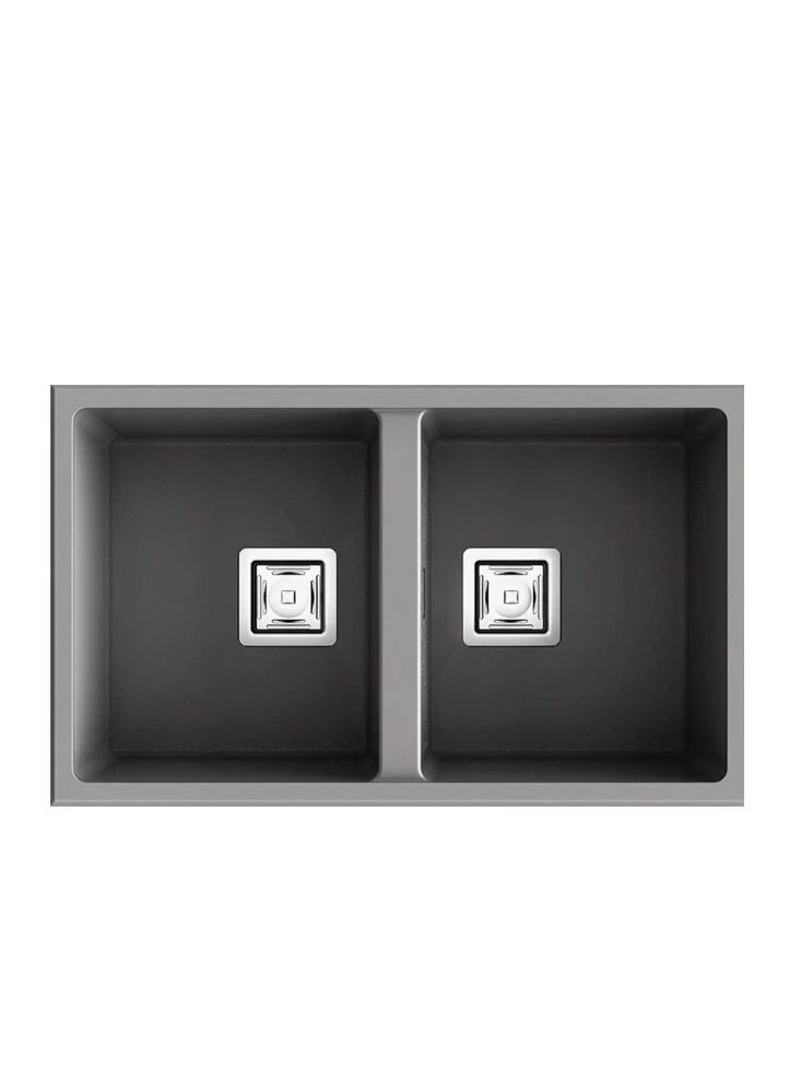 ZIE 70 évier en Résine 2 Bacs 75x45x20cm Ash Gris Mat AS184C