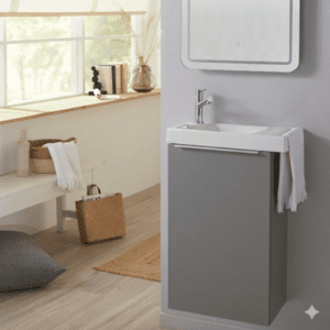 Set Meuble MICRO Mini Susp Gris 1P 40,2x25x56,6cm +Lav Blanc 21077