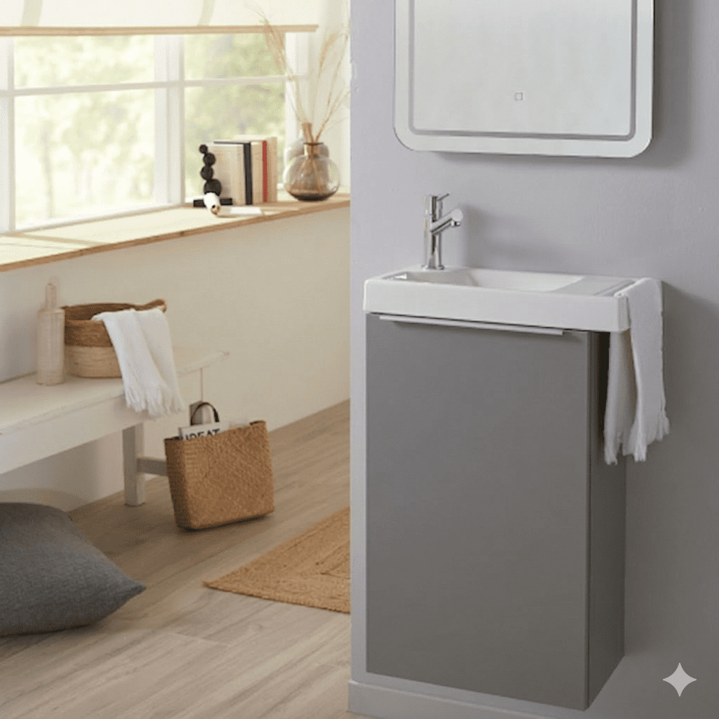 Set Meuble MICRO Mini Susp Gris 1P 40,2x25x56,6cm +Lav Blanc 21077