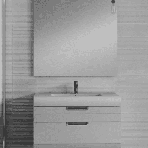 Set Meuble Susp 2T SUNNE 80x45x55cm Gris + Lav 81cm Corian Blanc