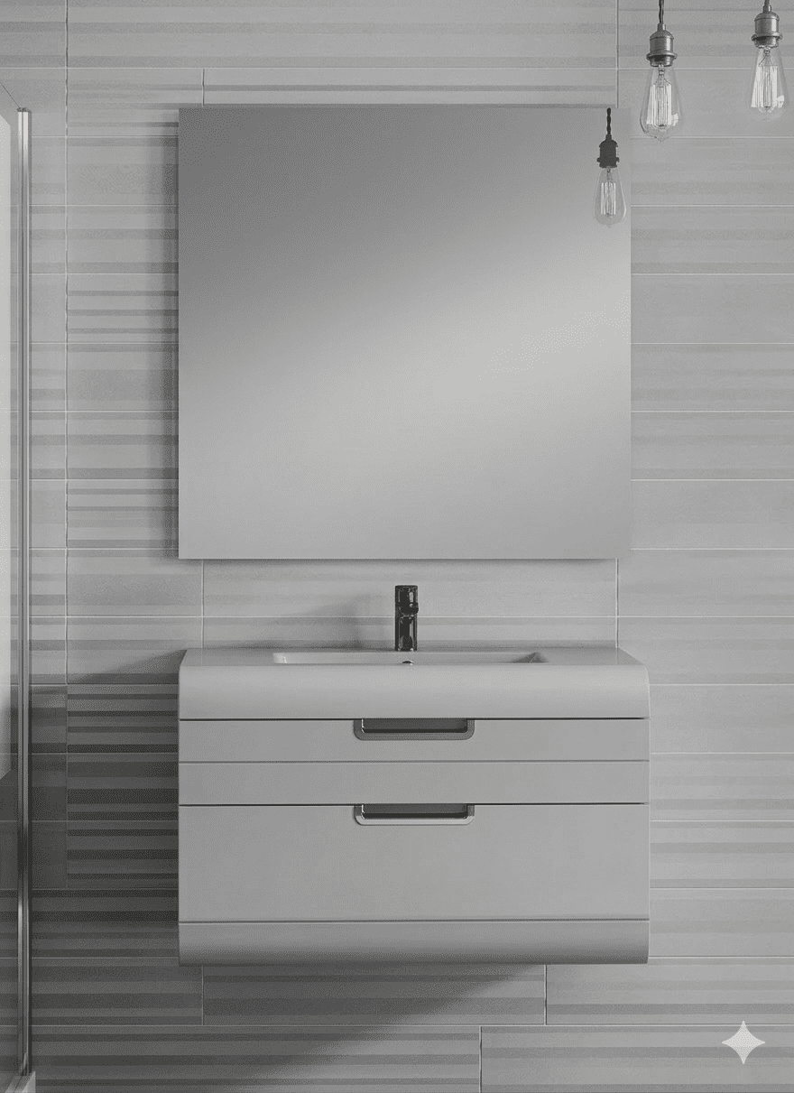 Set Meuble Susp 2T SUNNE 80x45x55cm Gris + Lav 81cm Corian Blanc