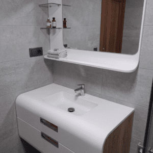 Set Meuble Susp 2T SUNNE 100x45x55cm Blanc/Urban(Roble)+ Lav 101cm Corian Blanc