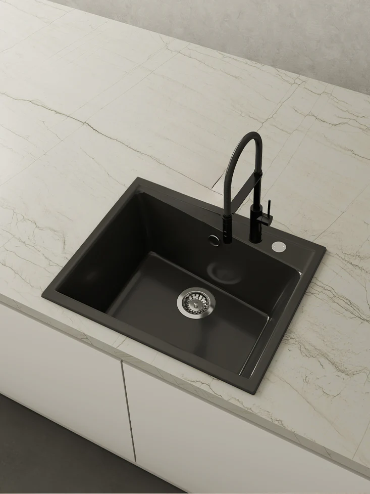KUMA 60 Évier en Résine 1 Bac 62x51x22cm Noir Mat NL301LMC