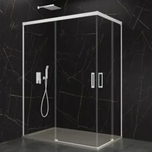 Paroi de Douche Angulaire COPENHAGUE 2P Fixes+2P Coulissantes 100x70cm Transp/Chr 26748