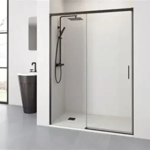 Paroi de Douche Frontale COPENHAGUE 1Fixe+1Coulissante 116/120x195cm Noir/Transp 97851