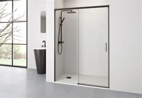 Paroi de Douche Frontale COPENHAGUE 1Fixe+1Coulissante 146/150x195cm Noir/Transp 97855