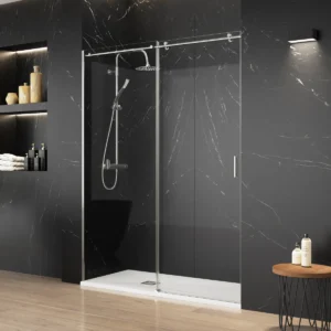 Paroi de Douche Frontale COPENHAGUE 1Fixe+1Coulissante 120/124x195cm Chrome/Transp 26787