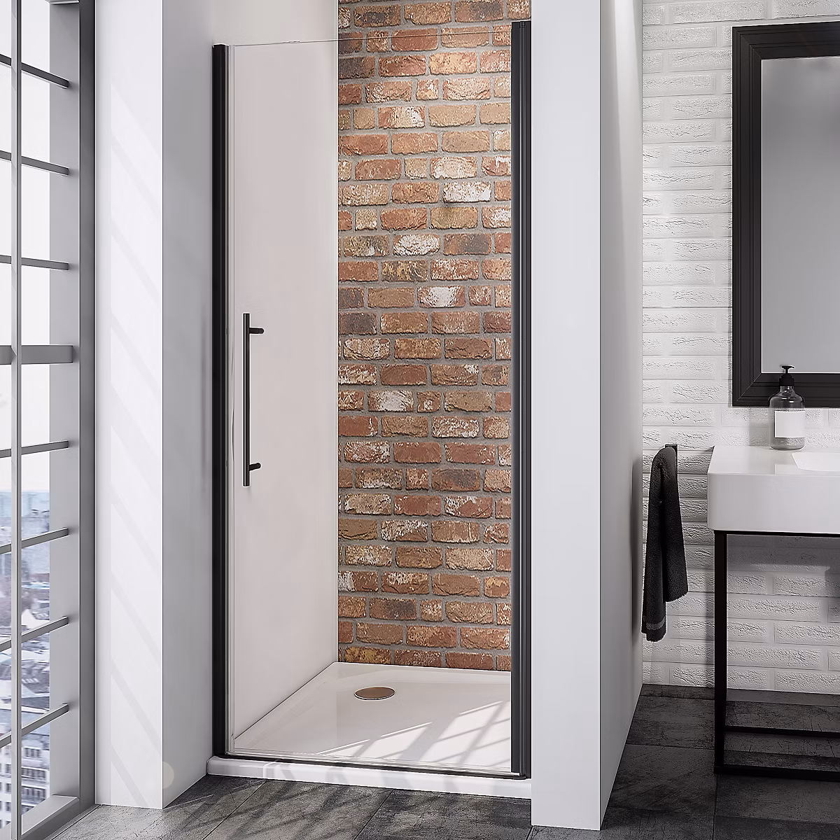 Paroi de Douche Pivotante 62x192cm Transparent/Noir PUERTA60,5
