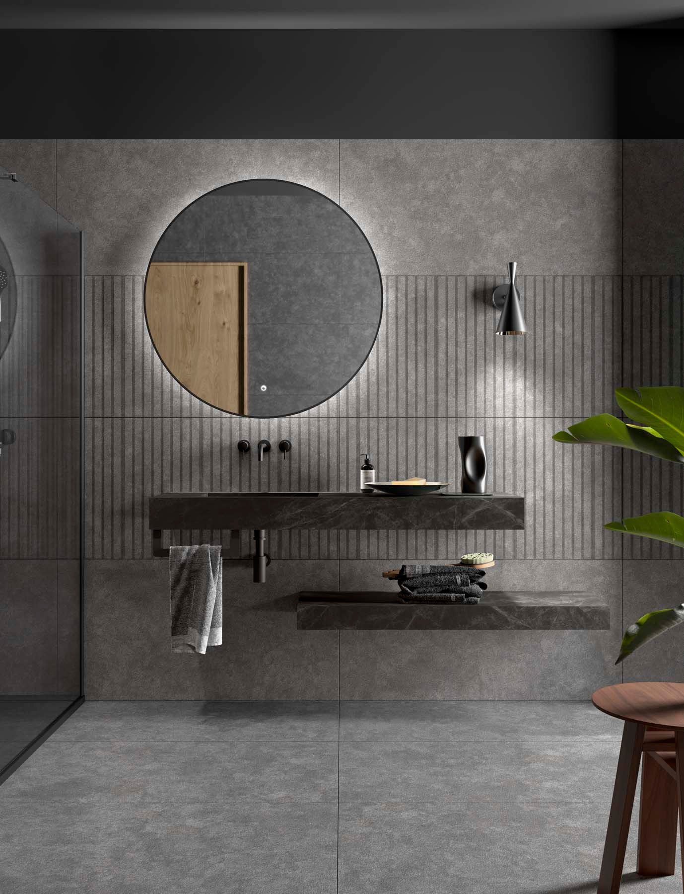 Plan avec Lavabo Intégré COMPAKT46 1200mm Mitigeur Mural Gris Pierre 83368