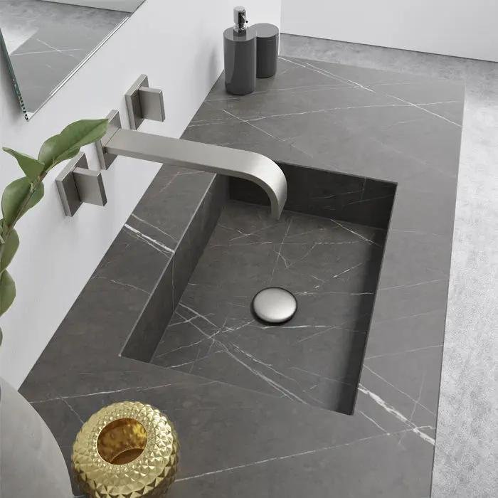 Plan Lavabo Intégré COMPAKT 1200 Mitigeur Mural Gris Pierre