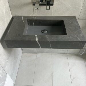 Lavabo à Fixer en Pierre MICROPLUS sans trou pour Mitigeur 50x46x12Cm Gris Pierre