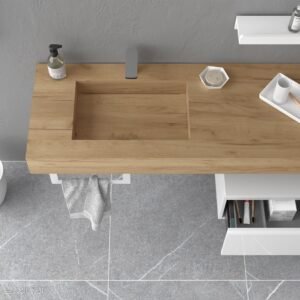 Plan avec Lavabo Droit Intégré COMPAKT46 1200mm Trou pour Mitigeur Chêne Clair 24472