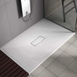 Receveur de Douche en Résine VIC Blanc 140x80cm + Bonde + Grille Caniveau