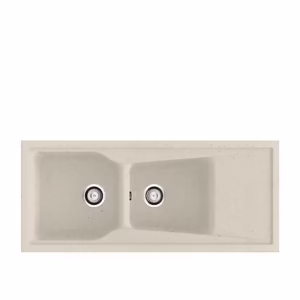 CITY Évier en Résine 2 Bacs+Égouttoir Droit 117×50,5x22cm Beige Mat PU333C