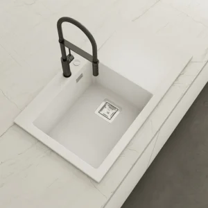 KOBUS 86 Bas Évier en Résine 1 Bac+Égouttoir Droit 85,5x52x20cm Blanc Neige SW823DC