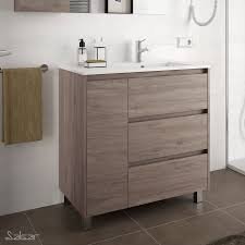 Set Meuble sur Pieds 3T+1P NOA 120x45x70cm Chêne Gris+ Lav Droit 121cm Blanc 6514C/120