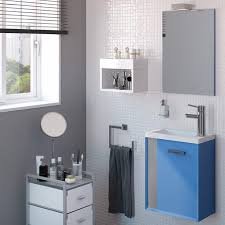 Set Meuble Susp 1P JAZZ 48x22x40cm Bleu + Lav Blanc+Miroir 46x60cm AZUL