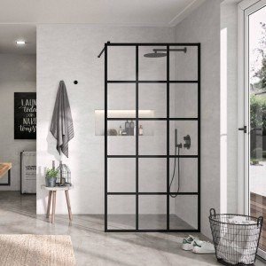 Paroi de Douche Fixe WALK-IN 100x195cm Contour Noir/Verre Décoré Vintage CASTEL PASO100C