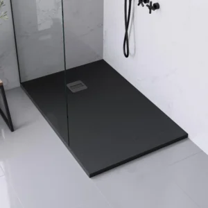 Receveur de Douche en Résine 100x70cm Noir + Bonde + Grille
