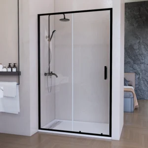 Paroi de Douche Frontale COSMOS1Fixe+1Coulissante 150x195cm Noir/Transp CASTEL CS1150N