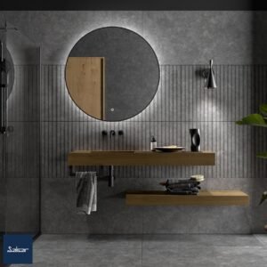 Plan avec Lavabo Droit Intégré COMPAKT46 1200mm Mitigeur Mural Chêne Clair 24472