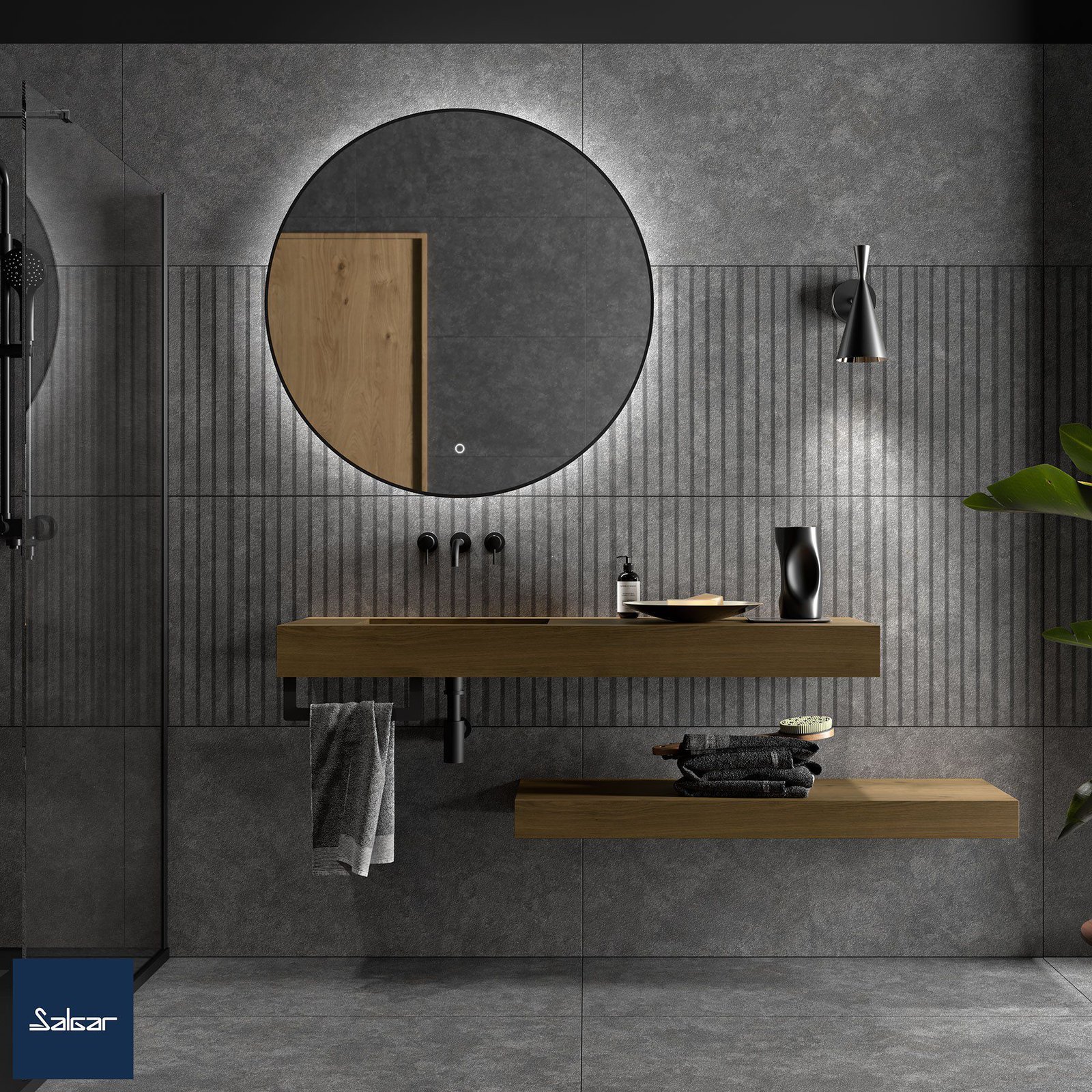 Plan avec Lavabo Intégré COMPAKT46 1200mm pour Mitigeur Mural Chêne Clair 83289