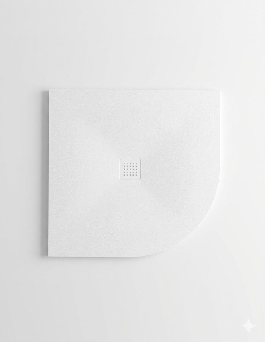 Receveur de Douche en Résine Semi-Circulaire Blanc 80x80cm + Bonde + Grille
