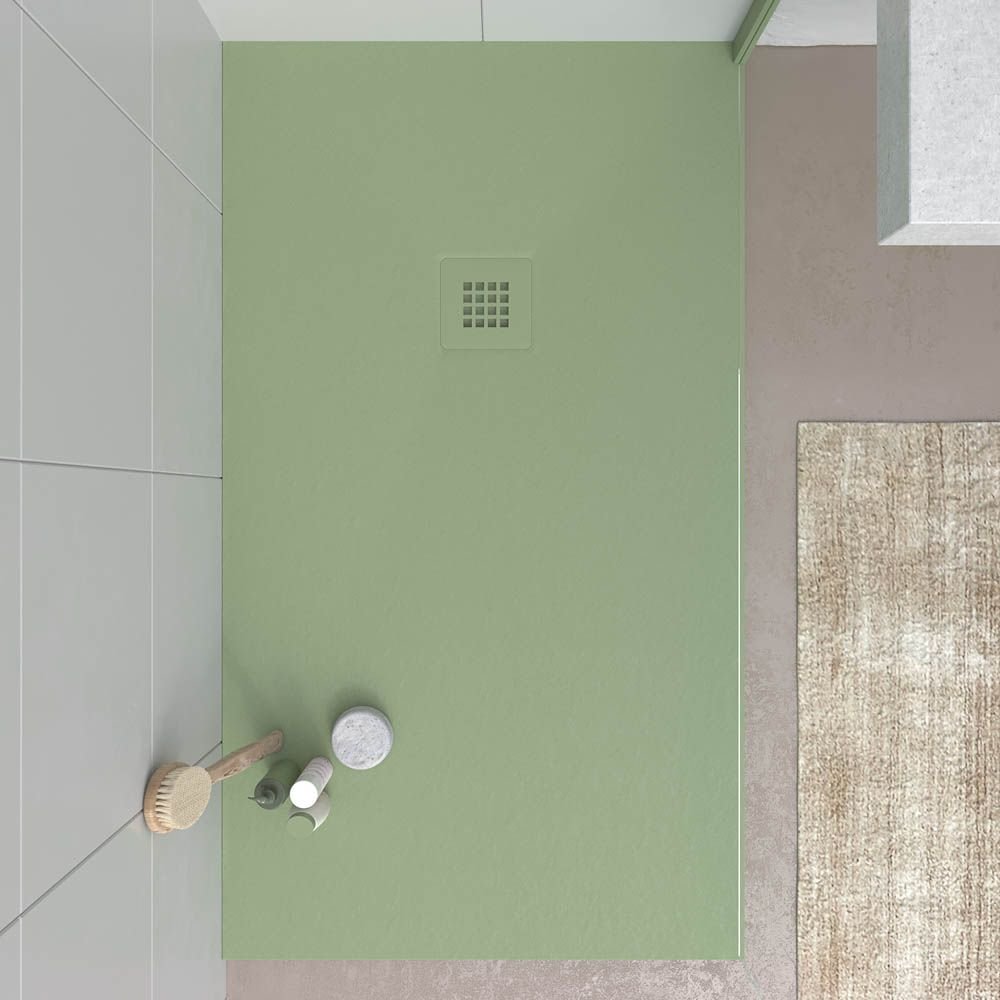 Receveur de Douche en Résine 130x90cm Vert Clair avec Motifs + Bonde + Grille