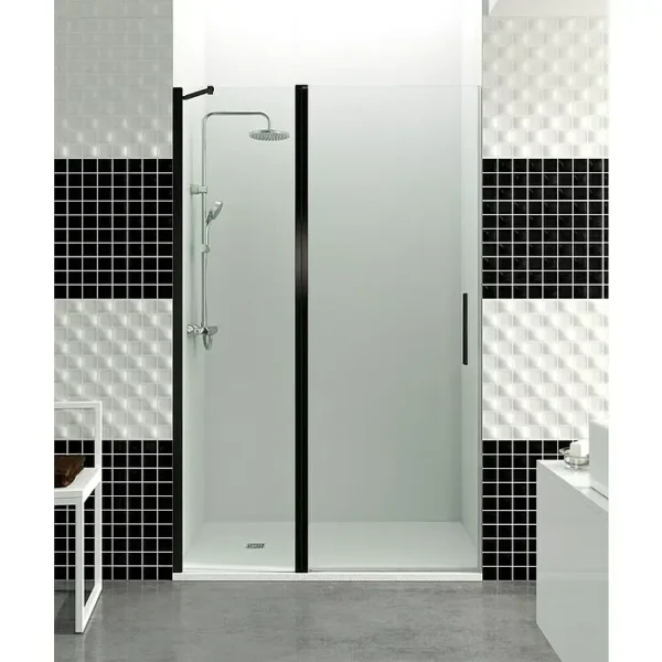 Paroi de Douche Frontale PADEL100A 120x95cm 1Porte Fixe +1Porte Pivotante Noir/Transp PA1120A NEGRO
