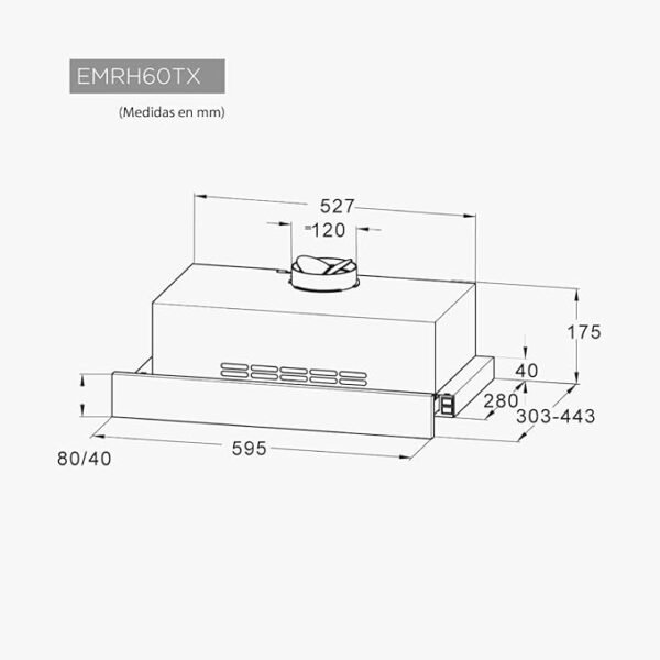 Hotte Amovible Télescopique 60cm 350M3 / H Double Moteur Inox EMRH60TX – Image 2