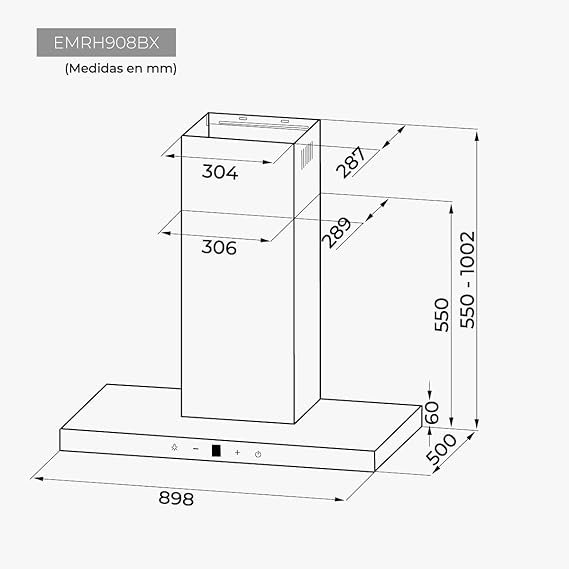 Hotte Décorative EAS ÉLECTRIC 90cm Type T 800M3 / H Verre Noir / Inox EMRH908BX – Image 2