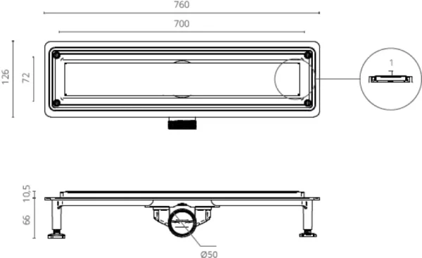 Caniveau de Douche FLOW LINE 700x60mm Chrome BK4024541 – Image 2