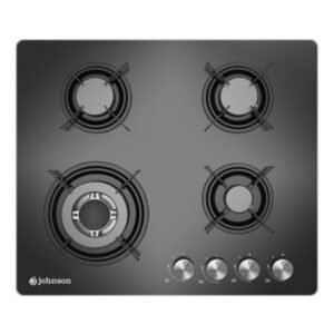 Plaque à Gaz JOHNSON Verre Noir 4 Foyers 60cm Triple Anneau Fonte JAMA4BN