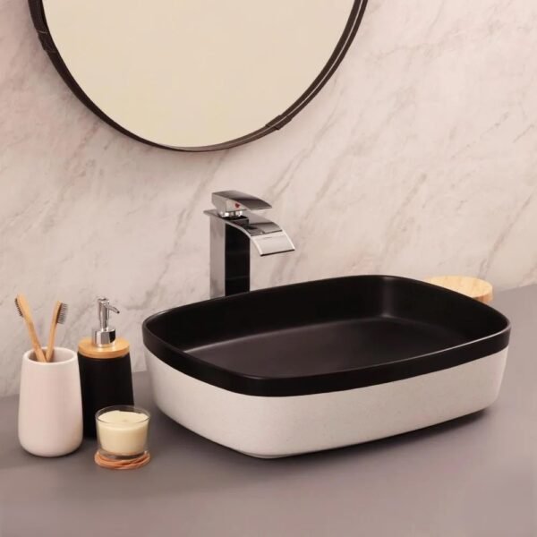 Vasque à Poser 3016CA05M 57,5x33x16cm Ext Blanc Rugueux Mat/Int Noir Mix – Image 2
