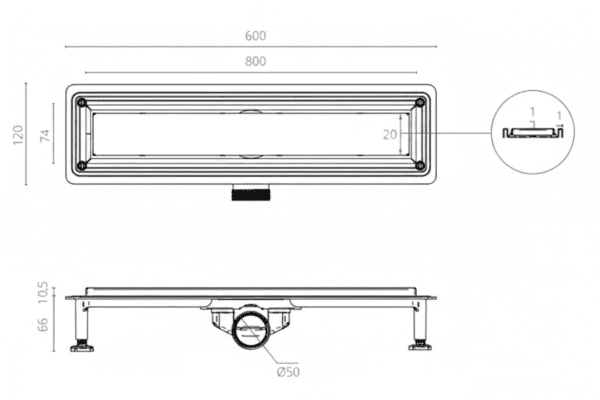Caniveau de Douche à Carreler WAY LINE 600 x 60mm BK4024032 – Image 2