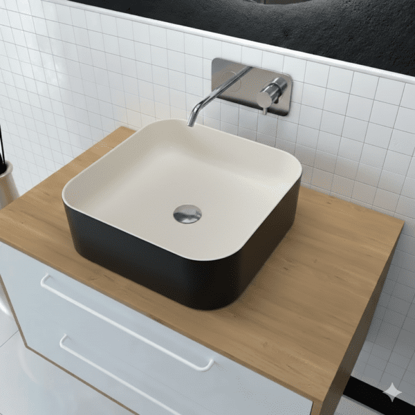 Vasque à Poser 1011MB+MBE 40x40x13,5cm Khaki/Noir Mat