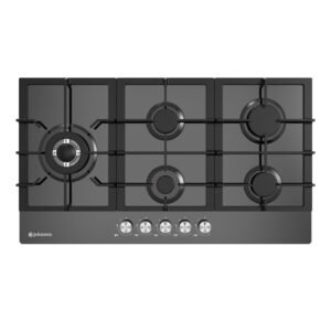 Plaque à gaz JOHNSON Top en Verre Noir 5 Foyers 90cm JAMA590BN