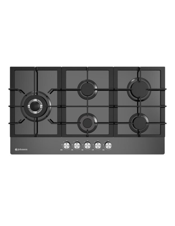 Plaque à gaz JOHNSON Top en Verre Noir 5 Foyers 90cm JAMA590BN